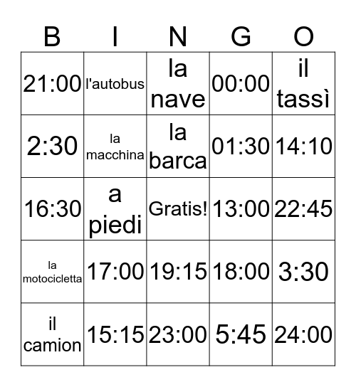Gli Automezzi / 24 Ore  Bingo Card