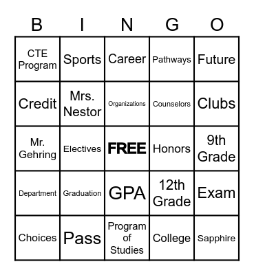 UDAHS 8th Grade Scheduling BINGO Card