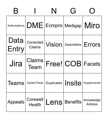 Health Care Week Bingo Card