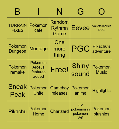 Pokemon Bingo Card