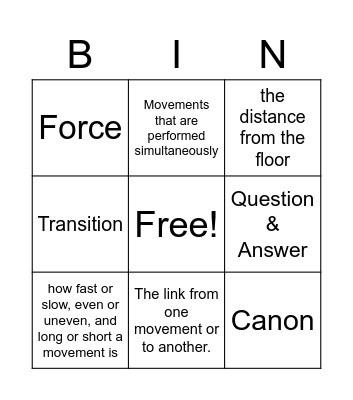 Vocabulary Bingo Card