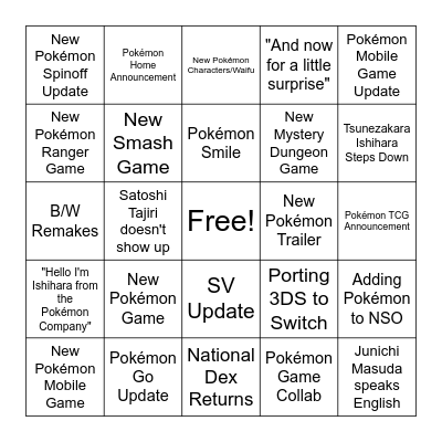 Pokémon Day Bingo Card