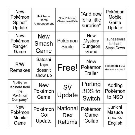 Pokémon Day Bingo Card