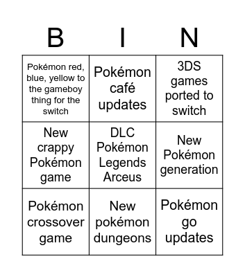 Pokemon bingo Card