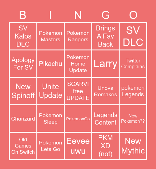 Pokemon Br Bingo Card