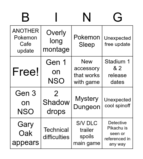 Pokemon Day Bingo Card