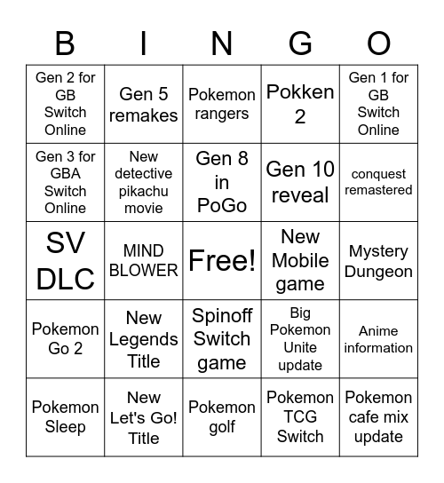 Pokemon Day 2023 Bingo Card