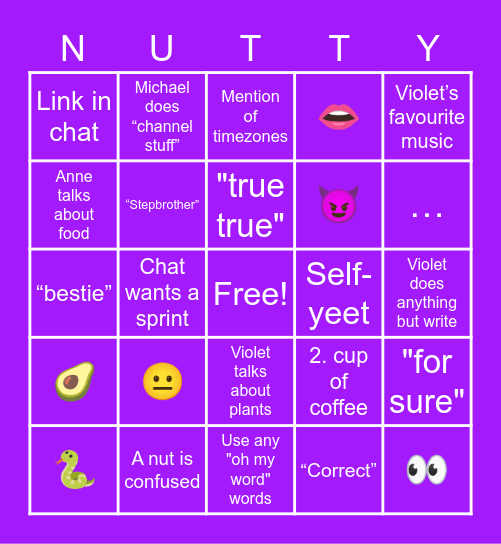 Threenuts Bingo Card