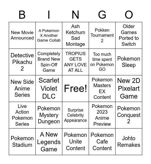 Pokemon Day 2023 Bingo Card