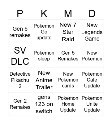 Pokemon Presents Bingo board Bingo Card