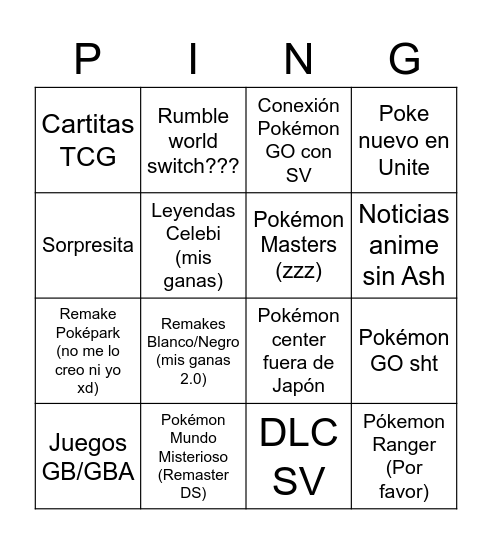 Pokémon Presents 27/02/23 Bingo Card