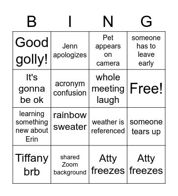 Erin's Send Off Bingo Card Bingo Card