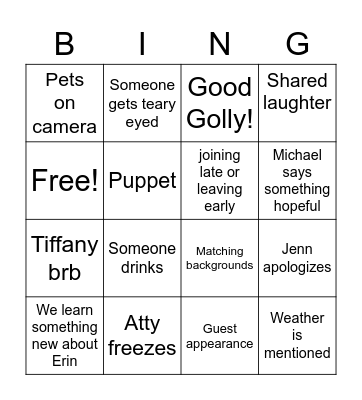 Erin's Going Away Bingo Card
