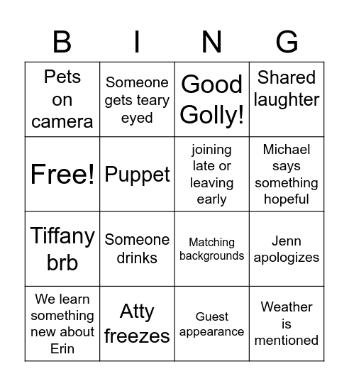Erin's Going Away Bingo Card