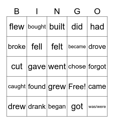 Irregular verbs past simple form Bingo Card