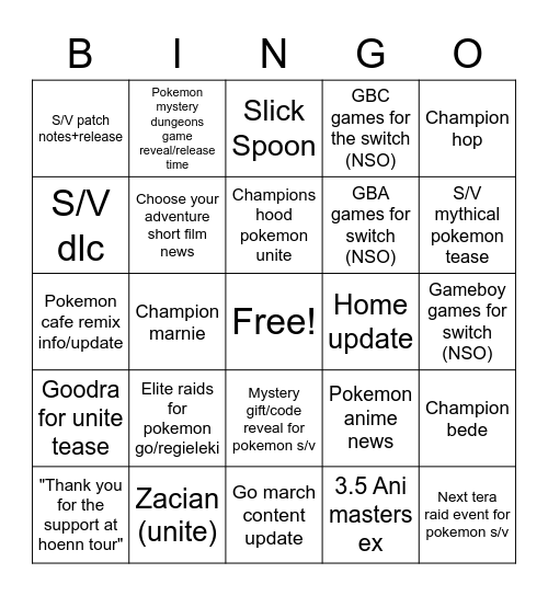 Pokemon Day 2023 Bingo Card