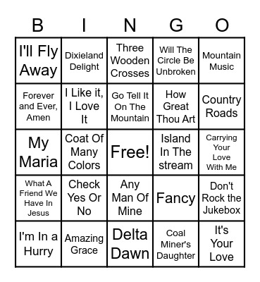 Country and Gospel Bingo Card