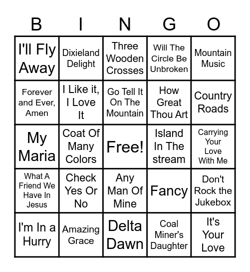 Country and Gospel Bingo Card