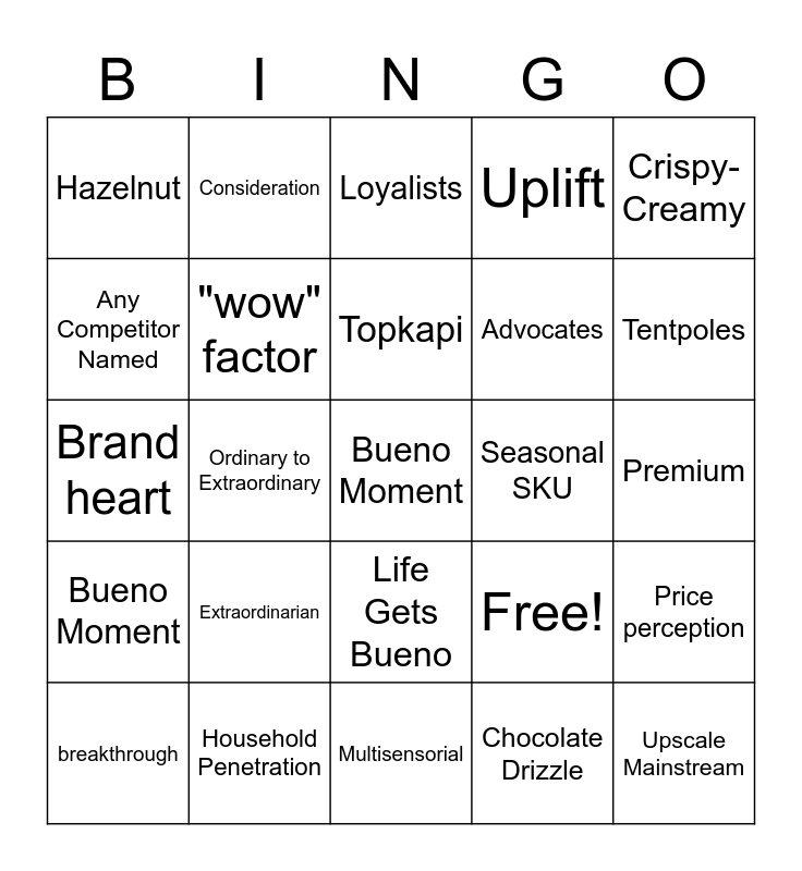 Kinder Bueno Bingo! Bingo Card