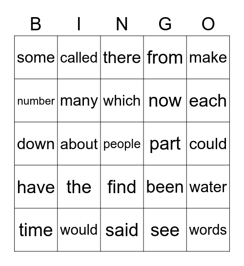 Fry Sight Words Bingo Card