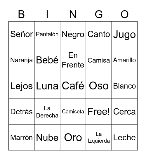 La Clase Del Español Bingo Card 5727