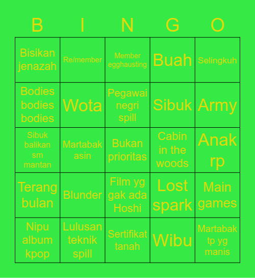 Hoshi Bingo Card