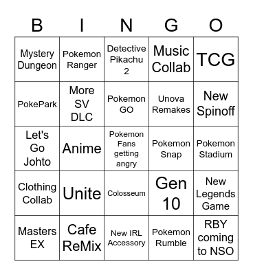 Pokemon Direct Bingo Card