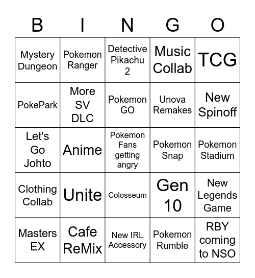 Pokemon Direct Bingo Card