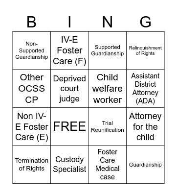 Juvenile Bingo Card