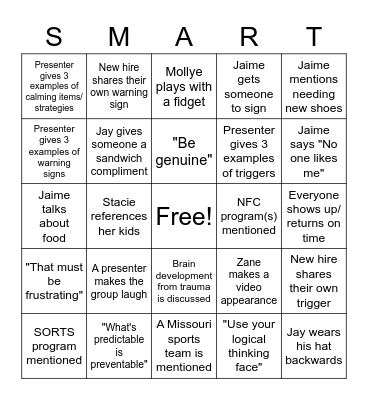SMART "BINGO" Bingo Card