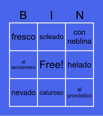 Spanish Weather Bingo Card