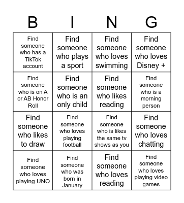 Getting to know you Bingo Card