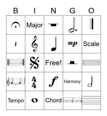 Music Symbol Bingo Card