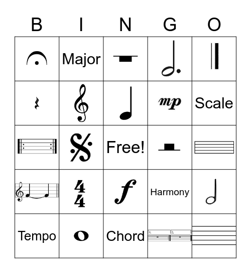 Music Symbol Bingo Card