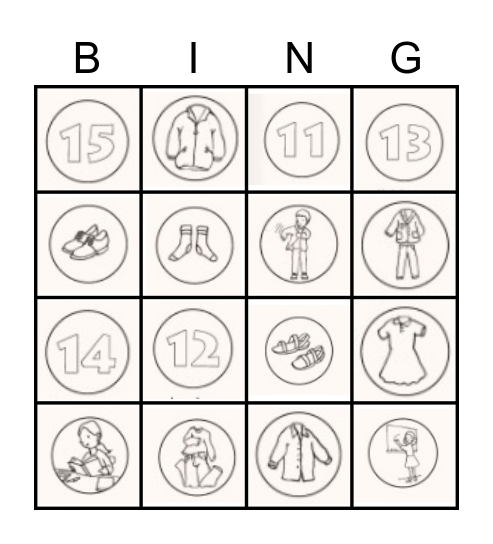 Clothes Bingo Card