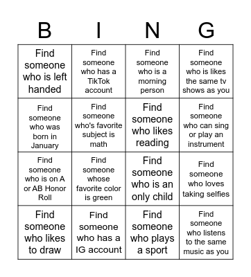 Getting to know you Bingo Card