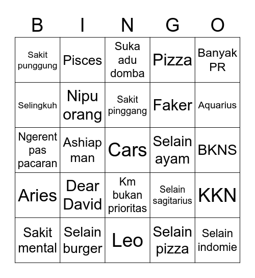 Untitled Bingo Card