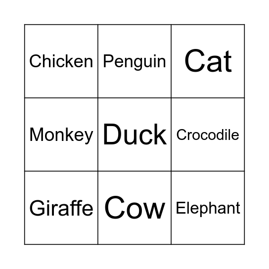 Animals Your Learned Bingo Card