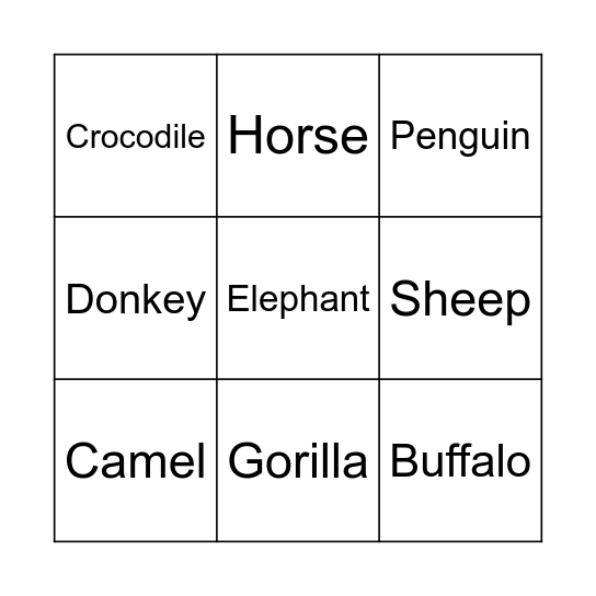 Animals Your Learned Bingo Card