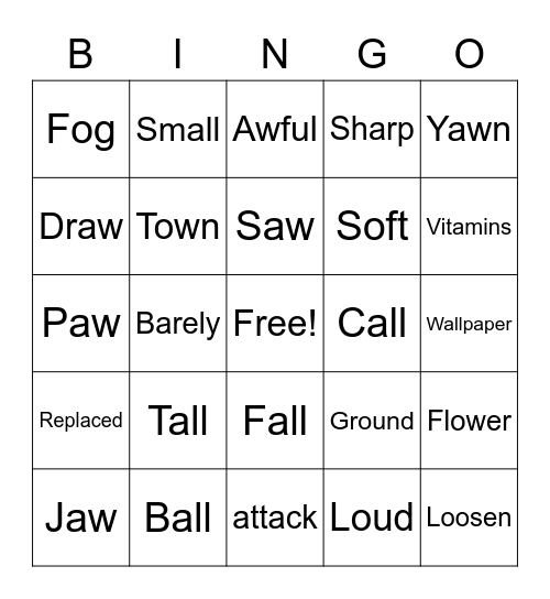 2nd Grade Spelling Words Bingo Card
