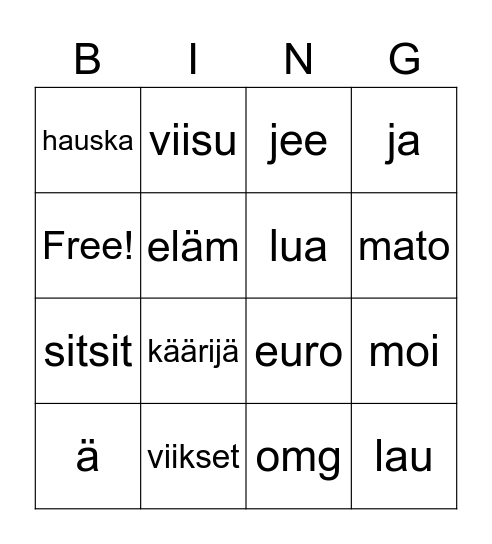 euroviisu Bingo Card