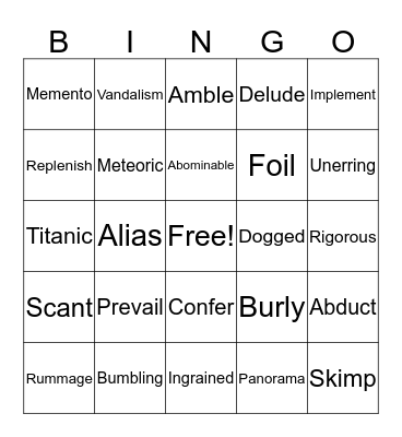 Vocabulary Bingo Card