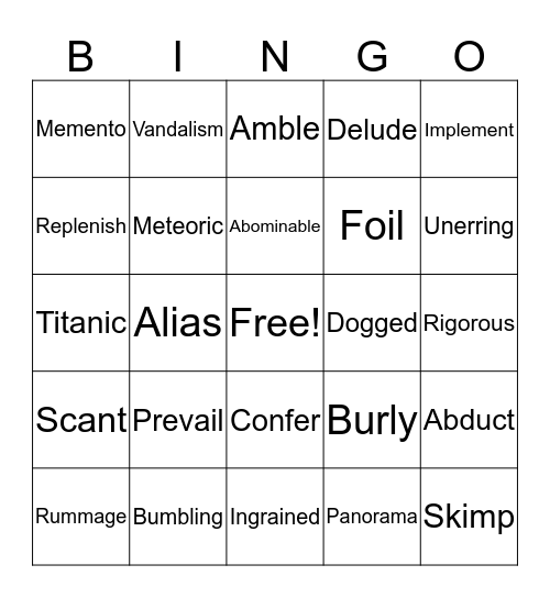 Vocabulary Bingo Card