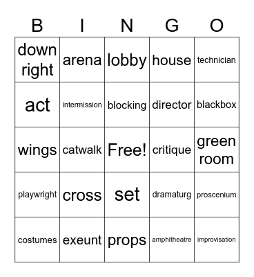 Theatre Vocabulary Bingo Card