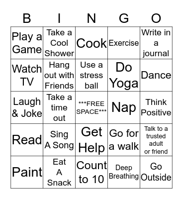 Coping Skills Bingo Card