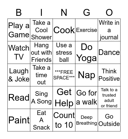 Coping Skills Bingo Card