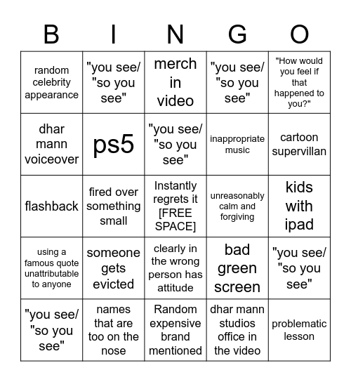 Dhar Mann Jarvis Bingo Card