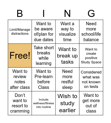Time Reflection Bingo Card