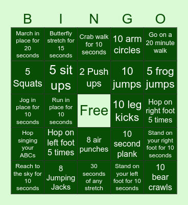 March Movement Bingo Card