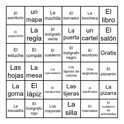 Lotería útiles escolares Bingo Card